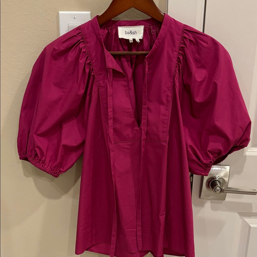 ba&sh Fuchsia Puff Sleeve Blouse